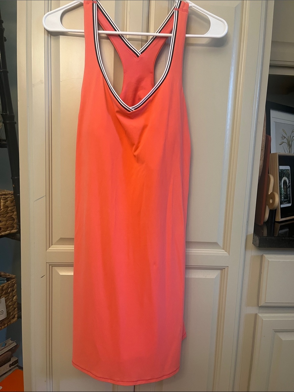 all in motion Coral Sporty Dress with Black and White Striped Trim
